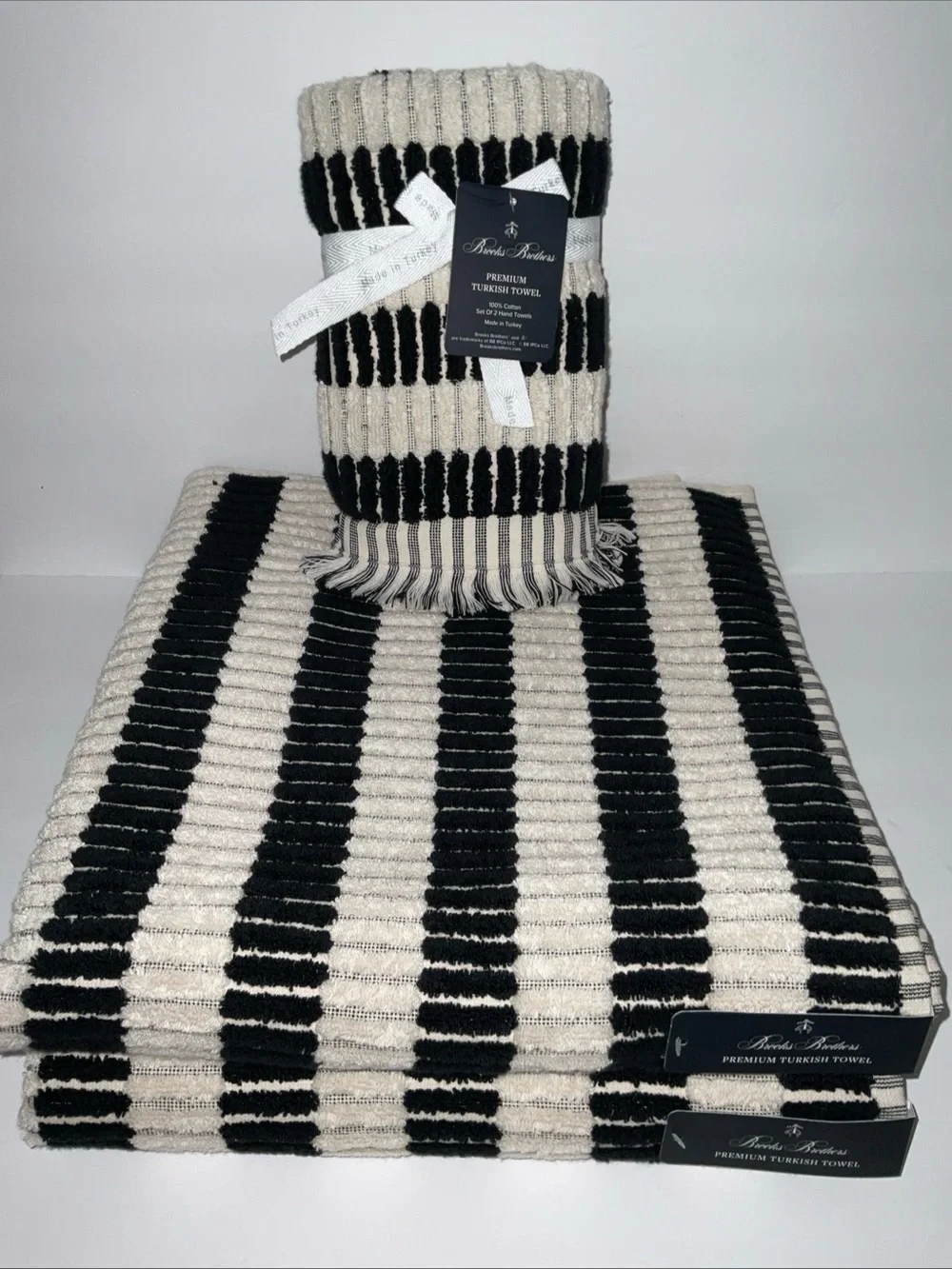 Brooks Brothers 4pc. Turkish Cotton 2 Bath 2 Hand Towel Set Black Stripe NWT